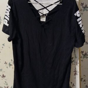 PINK Victoria's Secret Black Crisscross Tee